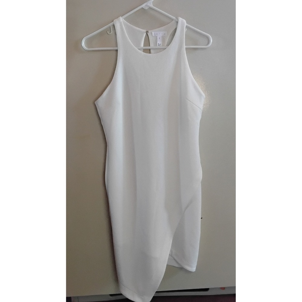 Leith Womens White‎ Textured Sleeveless Asymmetric Minimalist Sheath Dress Small